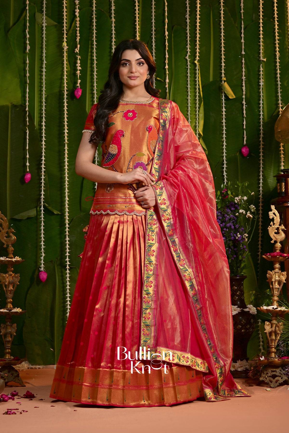 Rajwadi Paithani Silk Lehenga Set with Jacket, elegant ethnic attire, hand embroidered, grand event outfit