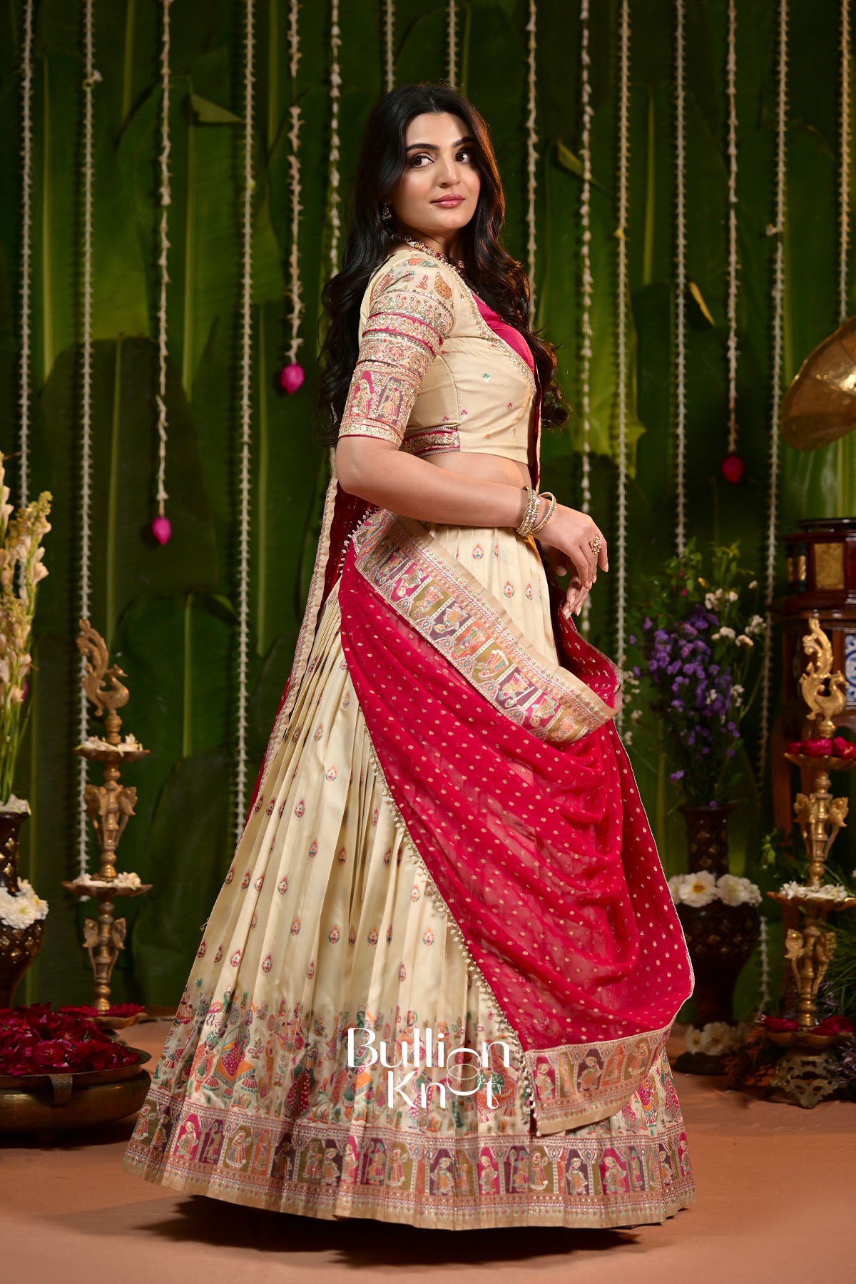 Shwetaya Pashmina Cream Lehenga Set