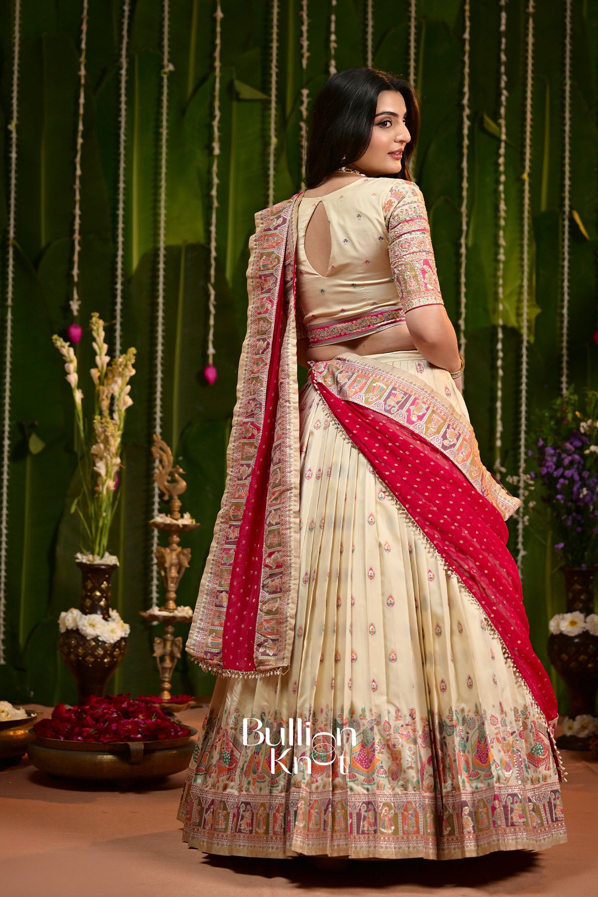 Shwetaya Pashmina Cream Lehenga Set