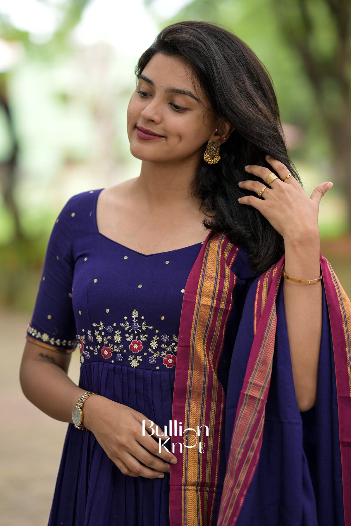 Athmika Handloom Purple Anarkali (Dress) Suit Set