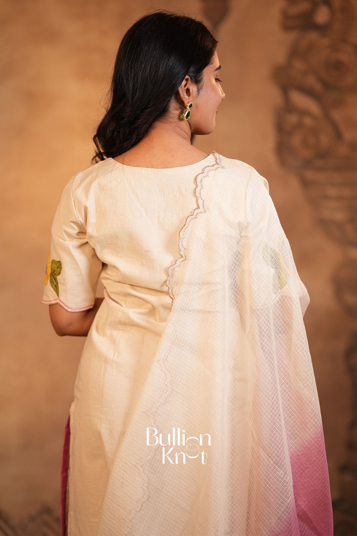 Vastrakalam Kalamkari Handwork Pink Kurta Set