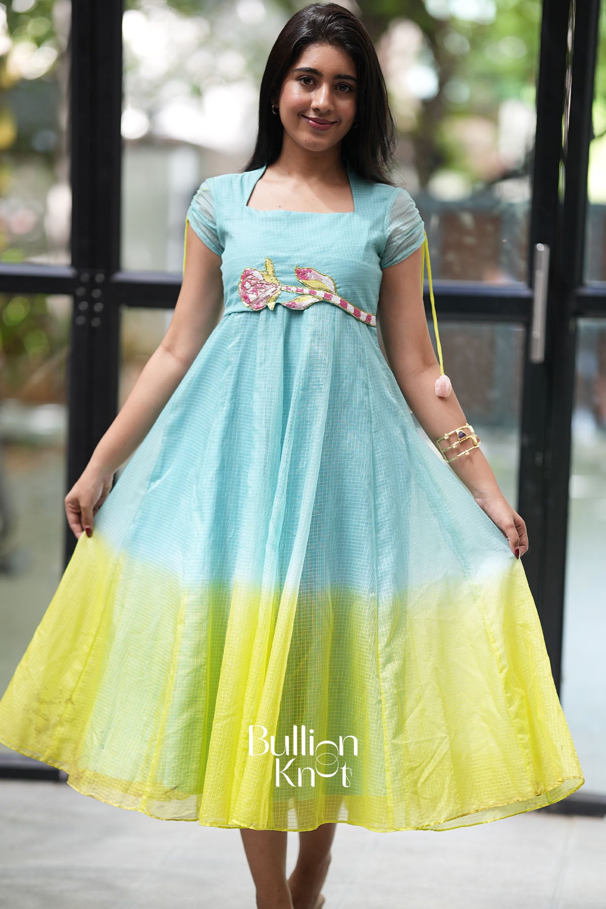 Aqua Zyra Kota Doria Handwork Midi Dress