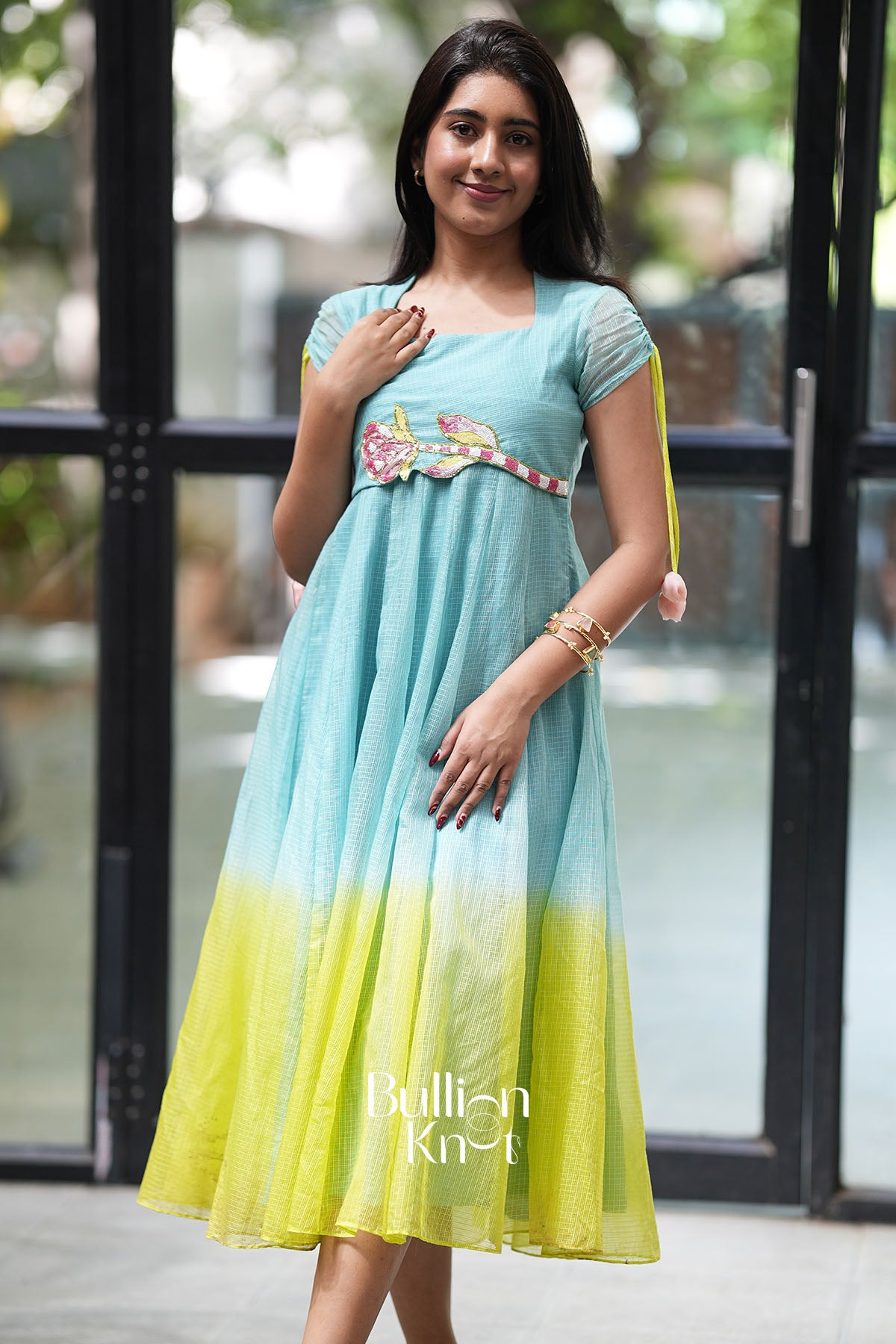 Aqua Zyra Kota Doria Handwork Midi Dress