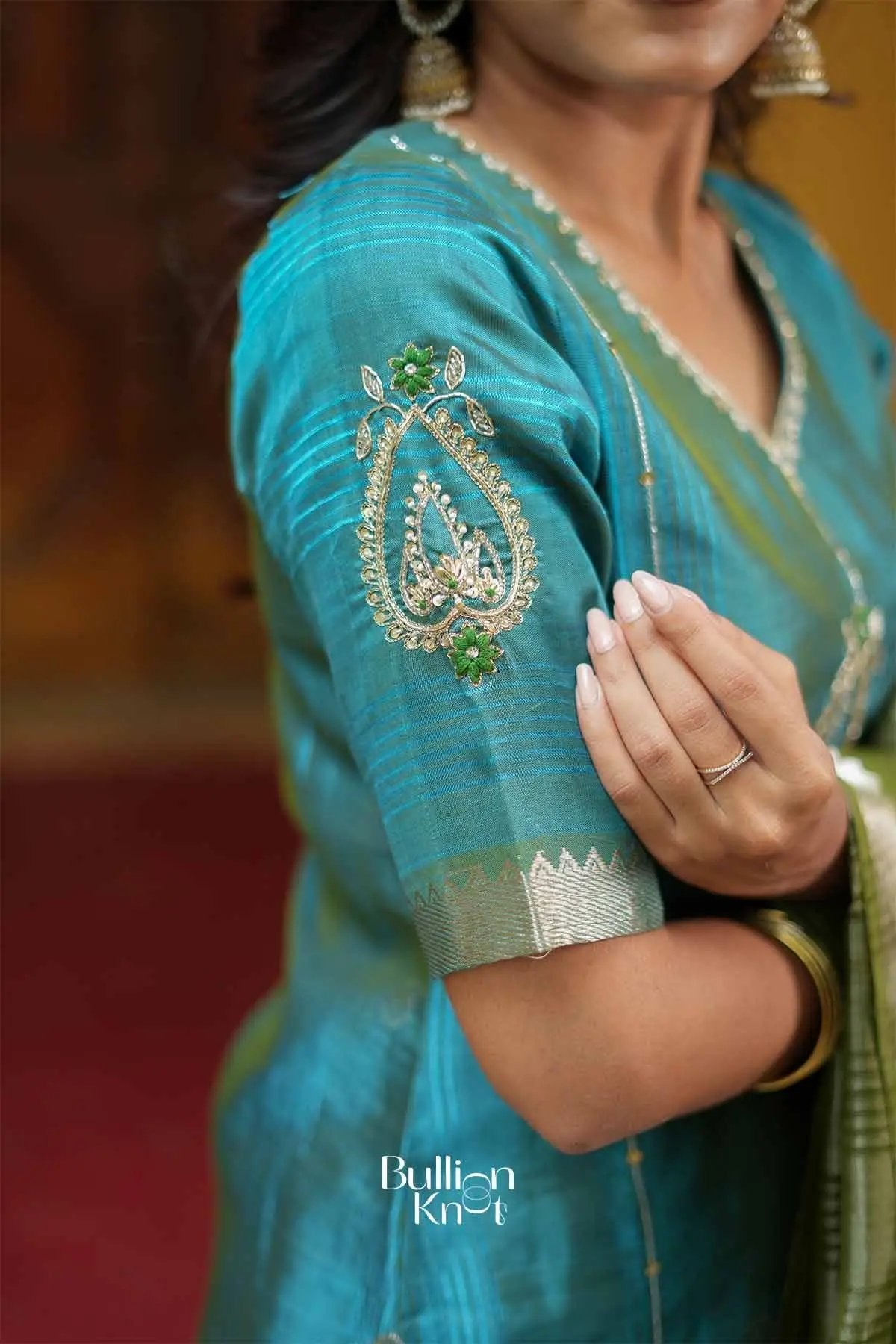 Avantika | Pure Mangalagiri Peacock Blue Kurta Suit Set for Traditional Occasions