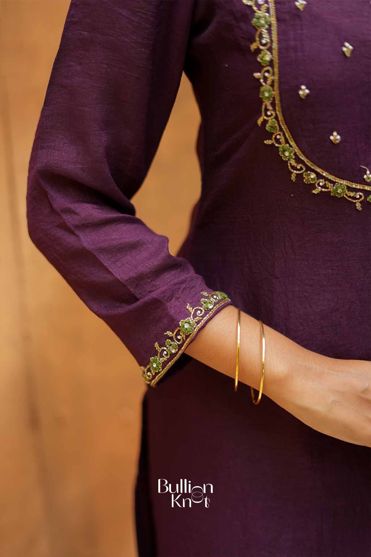 Kadambari | Wine Purple Straight Kurta Set with Contrast Dupatta for Festive Gatherings