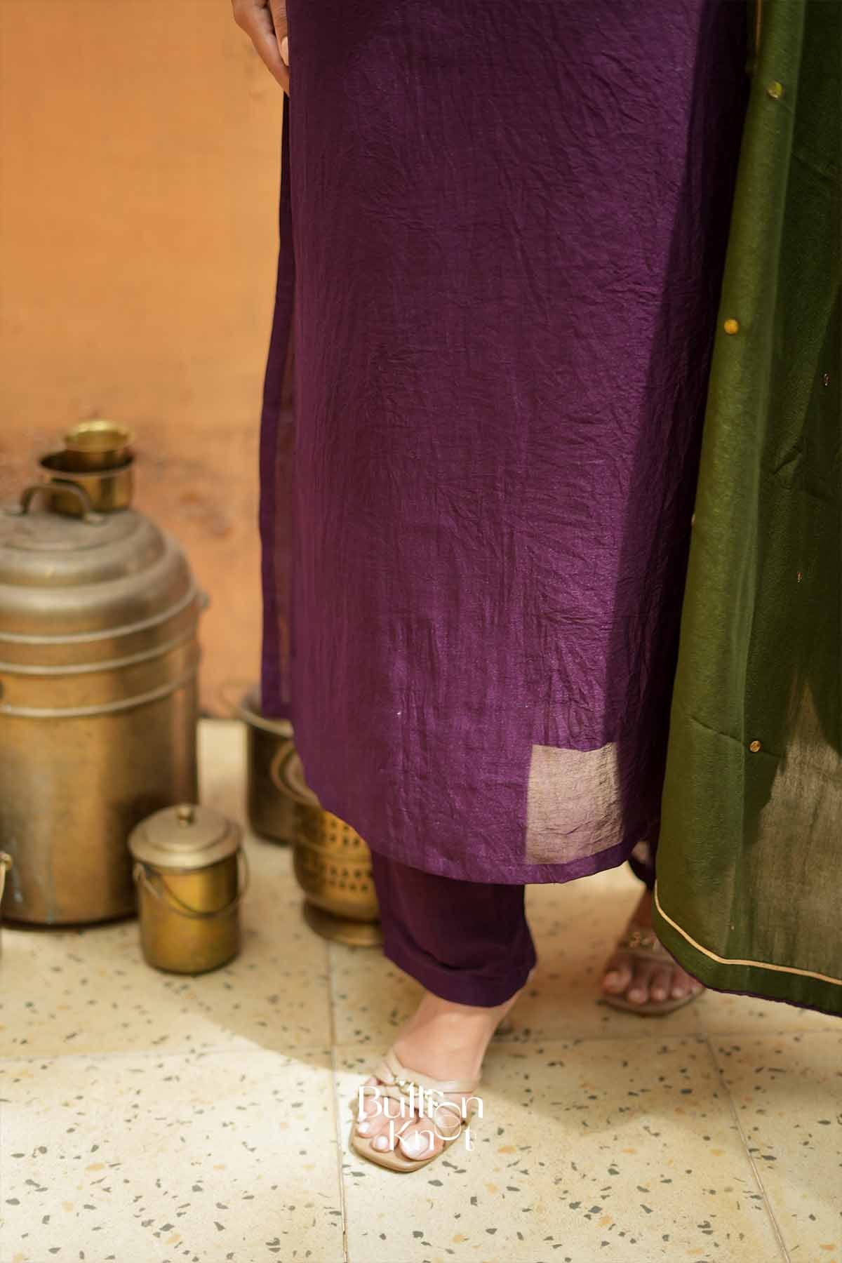 Kadambari | Wine Purple Straight Kurta Set with Contrast Dupatta for Festive Gatherings