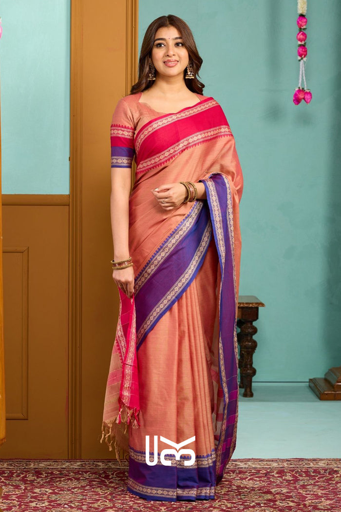 Bansi-Gangajamuna Handloom Saree in Peach