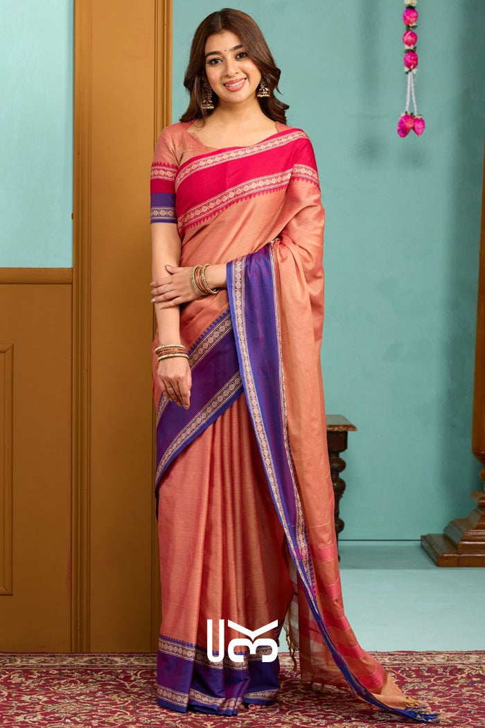 Bansi-Gangajamuna Handloom Saree in Peach