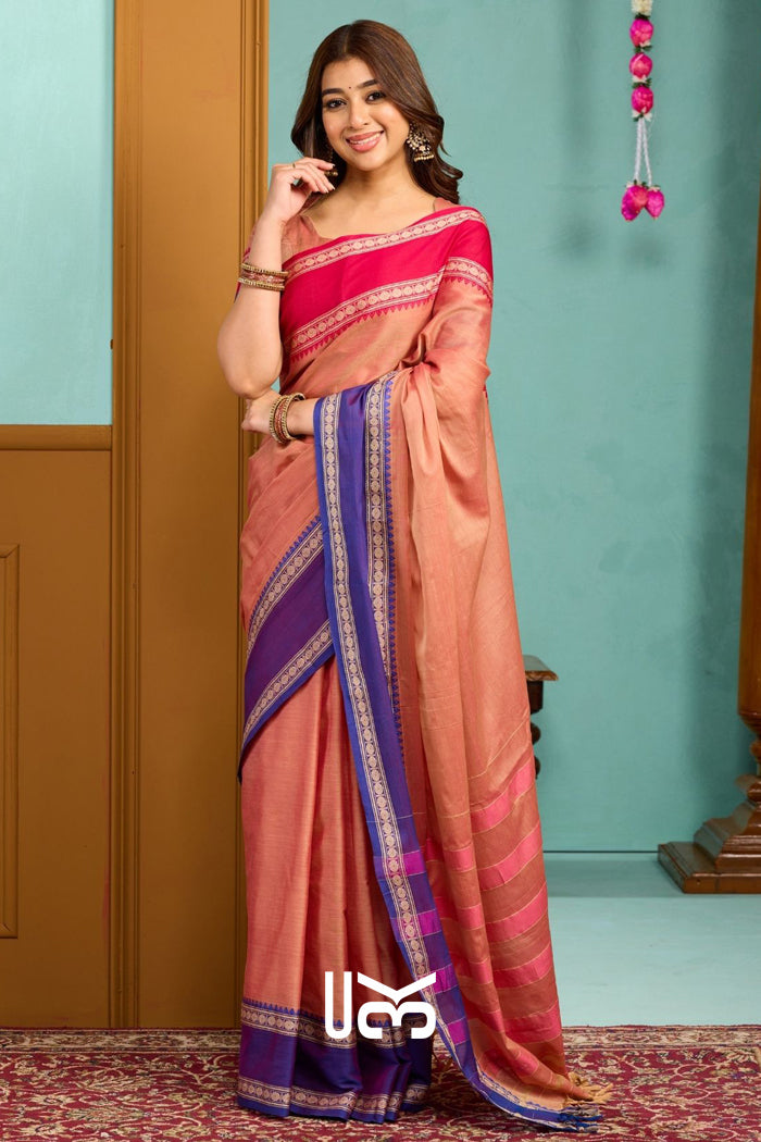 Bansi-Gangajamuna Handloom Saree in Peach