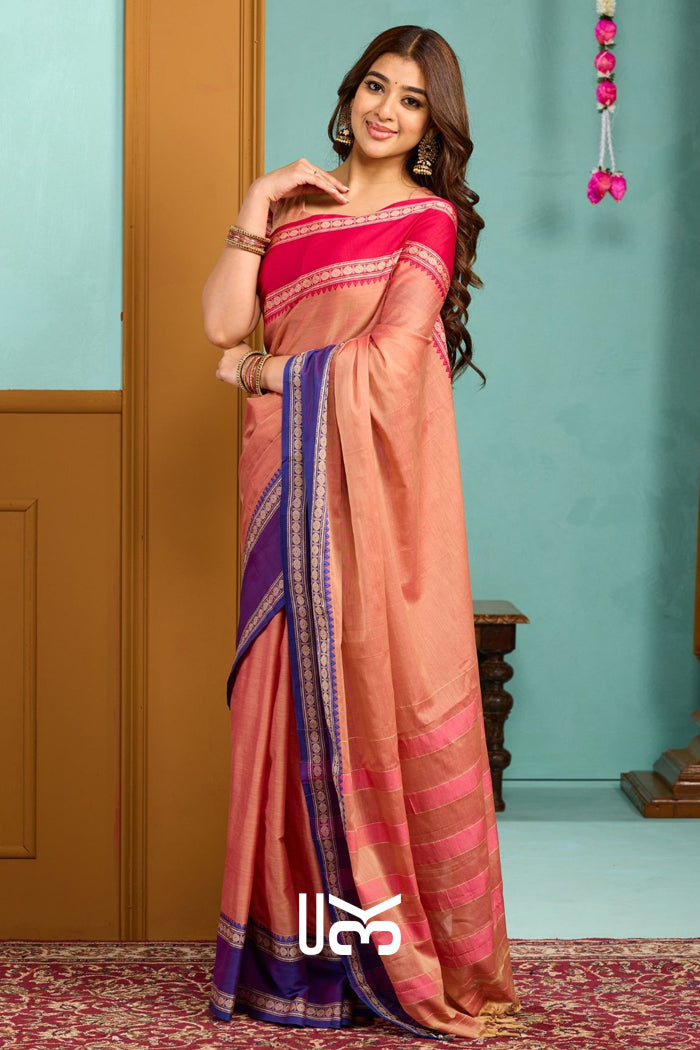 Bansi-Gangajamuna Handloom Saree in Peach