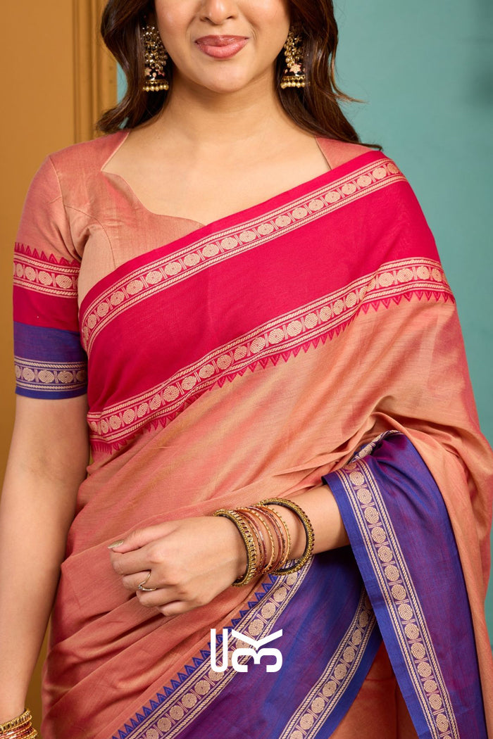 Bansi-Gangajamuna Handloom Saree in Peach