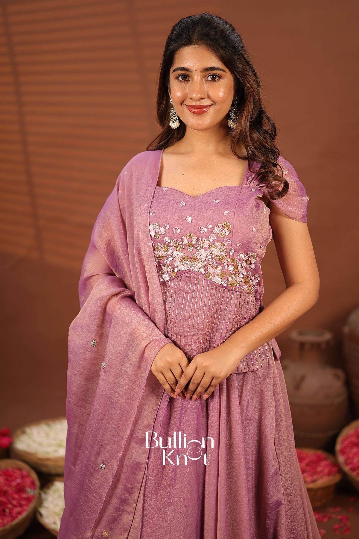 Lilac Indian Barbie Indowestern Dress with embroidery and matching dupatta