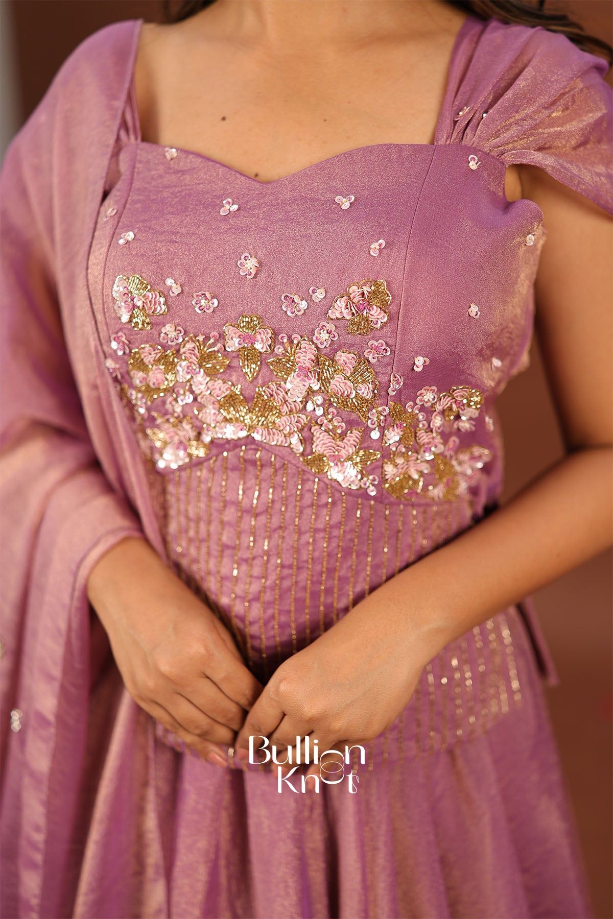 Pink embroidered Indo-western dress with floral and gold threadwork