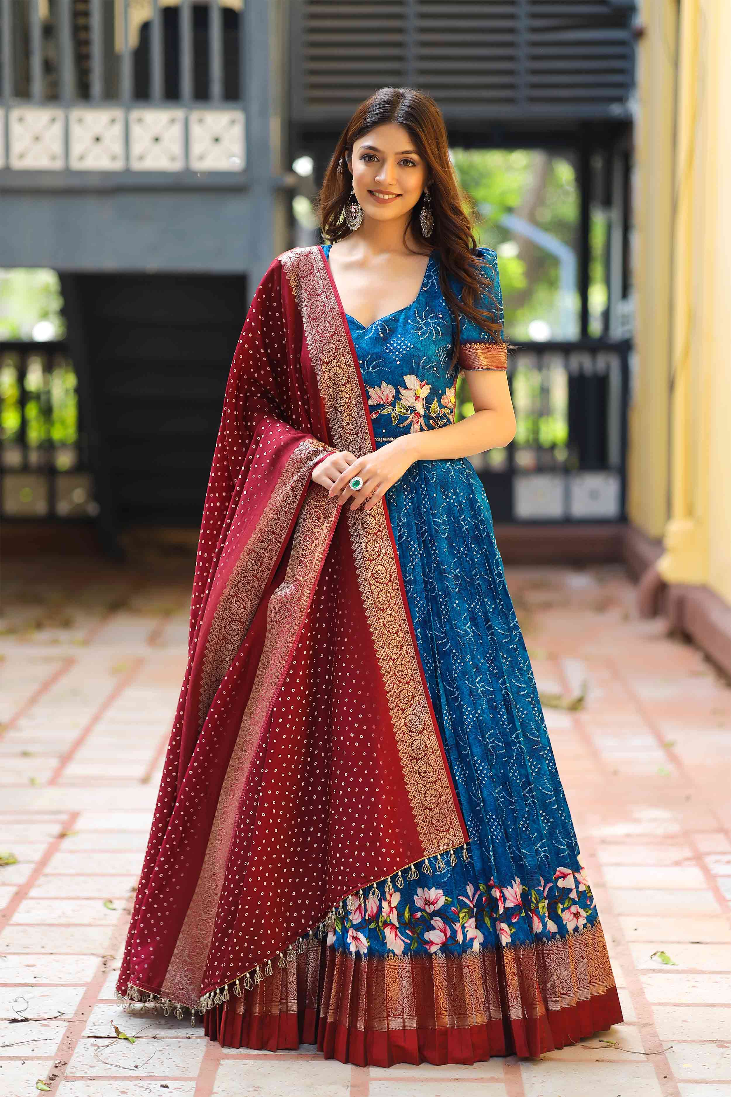 Bit Of Blue Bandhej Anarkali Dress - Bullionknot