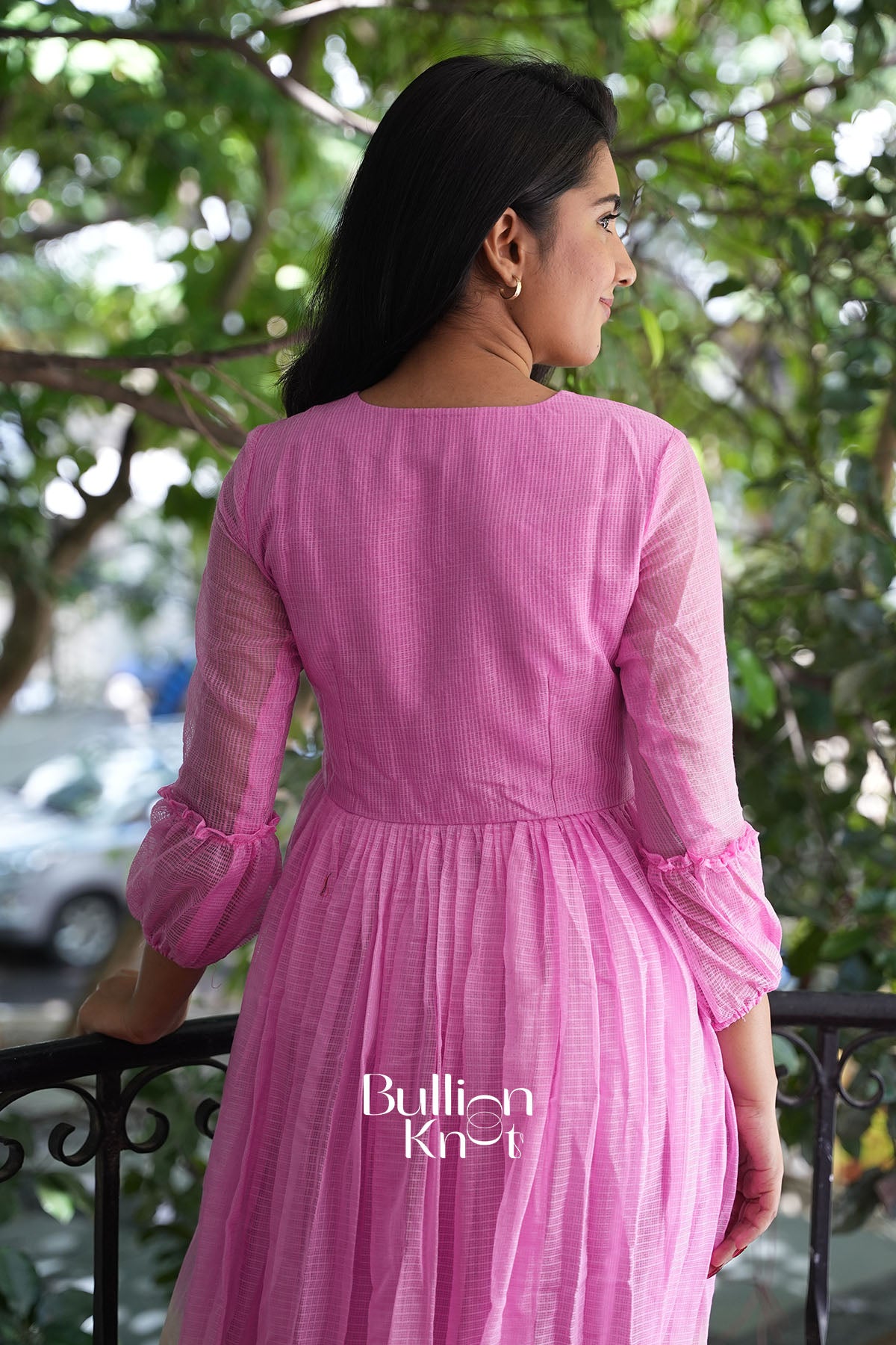 Back view of BloomTone Pink Midi Dress
