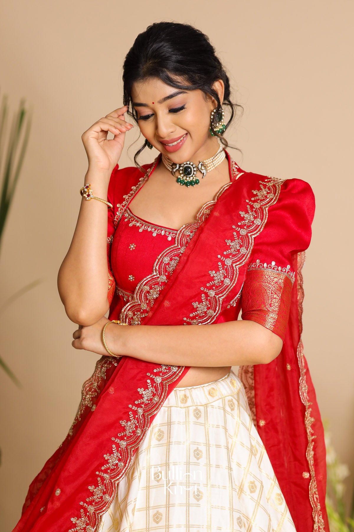 Brindadevi Half Saree Lehenga Set in Red