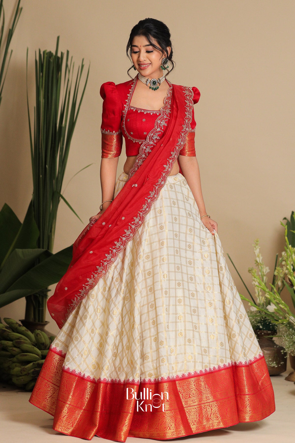 Brindadevi Half Saree Lehenga Set in Red