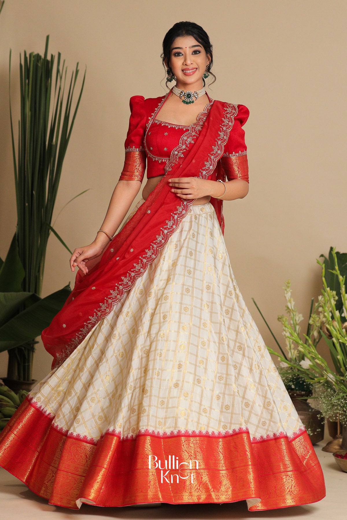Brindadevi Half Saree Lehenga Set in Red