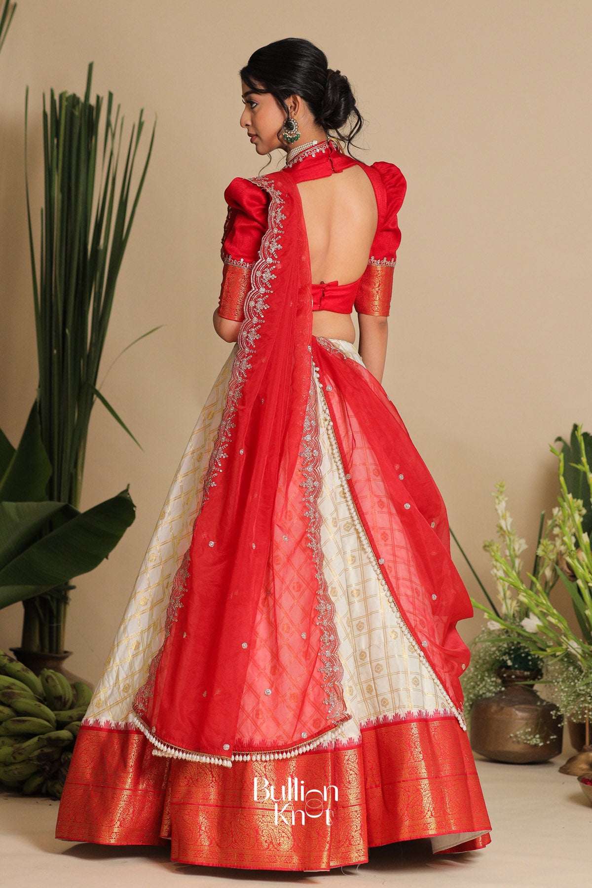 Brindadevi Half Saree Lehenga Set in Red