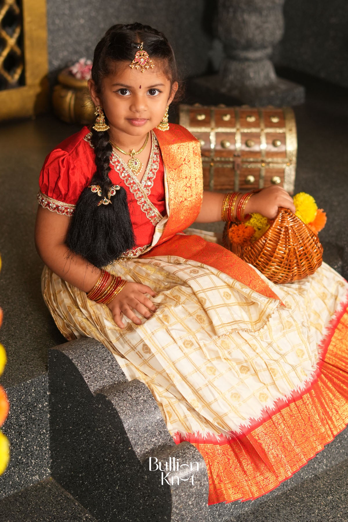 Baby Brindadevi Lehenga Set in Red
