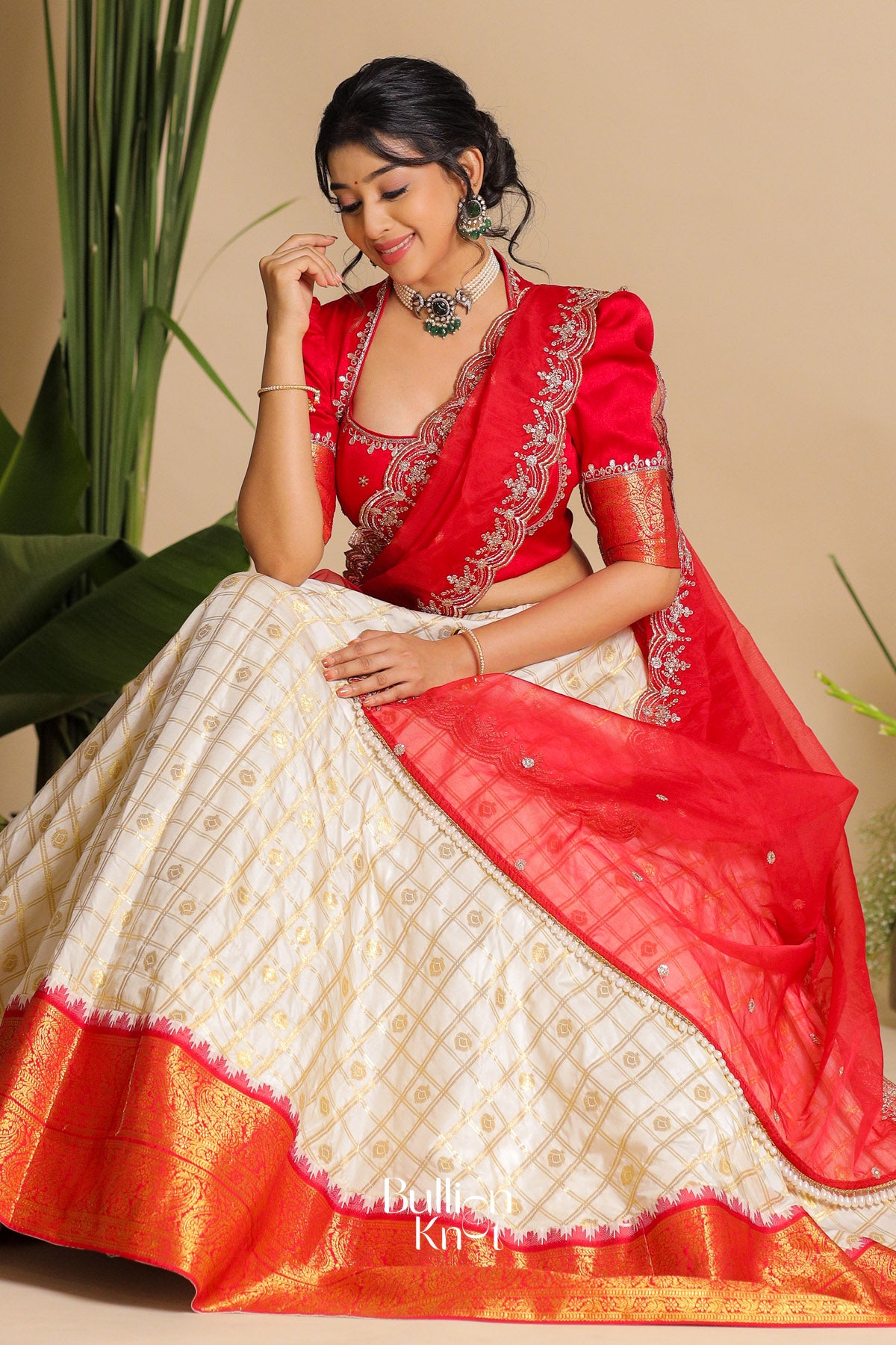 Brindadevi Half Saree Lehenga Set in Red