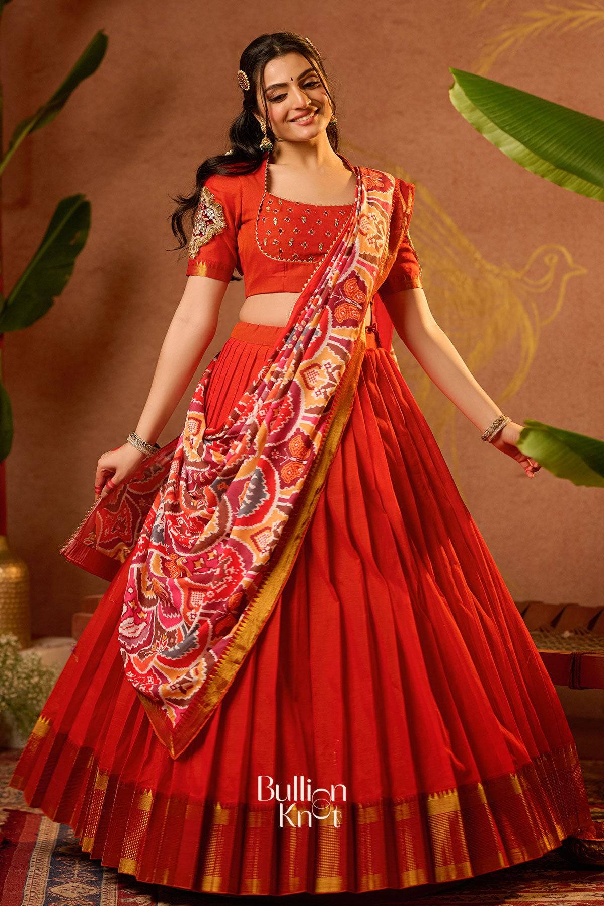 Nakshatra Half Saree in Orange