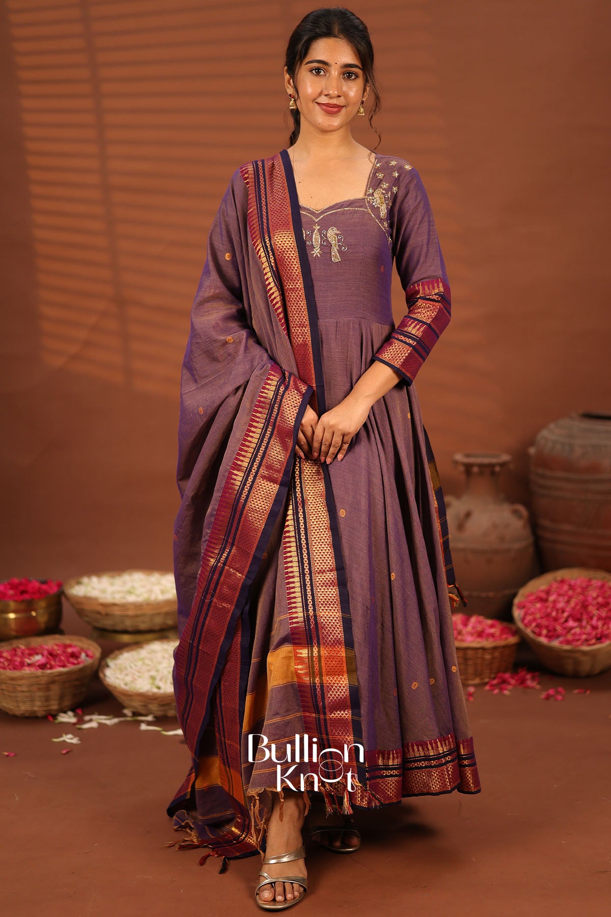 Chakravarti Dusty Purple Handloom Anarkali Set