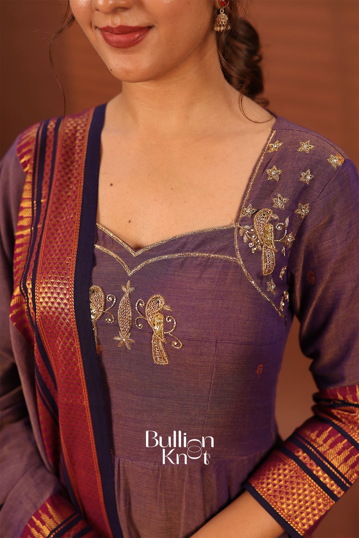 Chakravarti Dusty Purple Handloom Anarkali Set