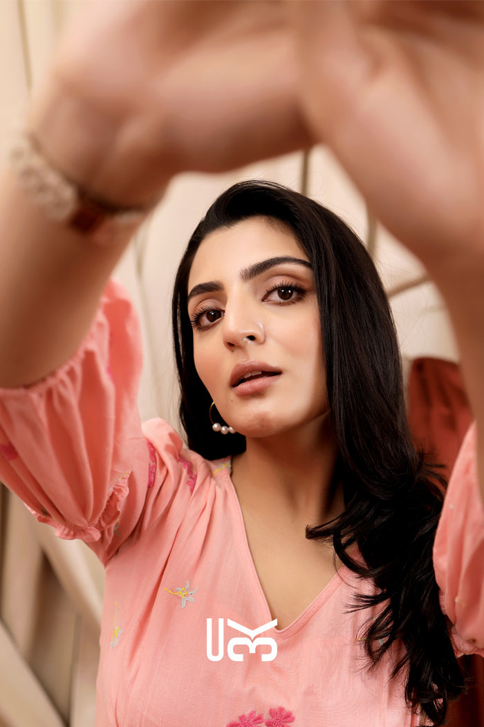 Cosmos Summer Pink Cotton Midi Dress