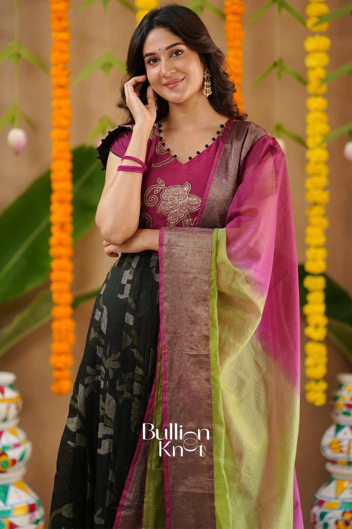 Vinitha Ikkat Pochampally Pattu (Dress) in Black