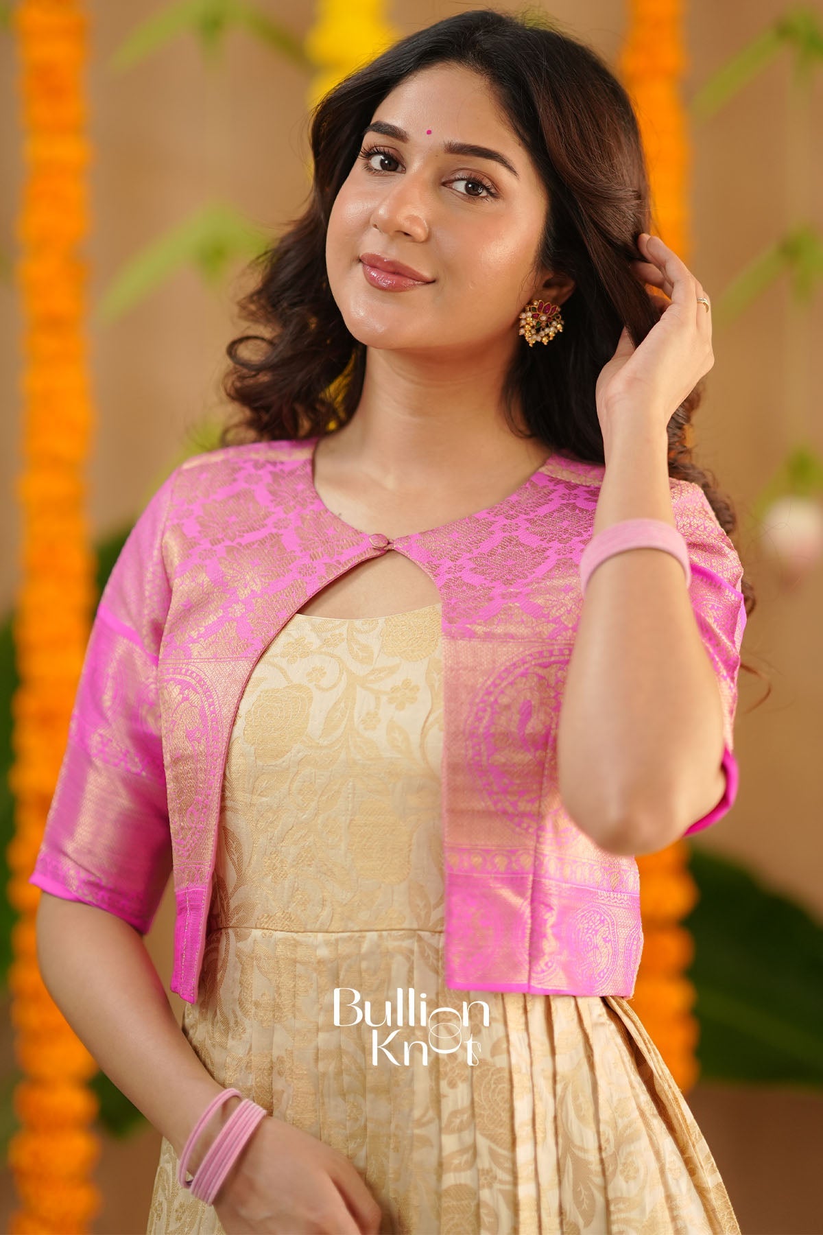 Mithila Kota Zari Pattu Cream With Jacket Gown Dress