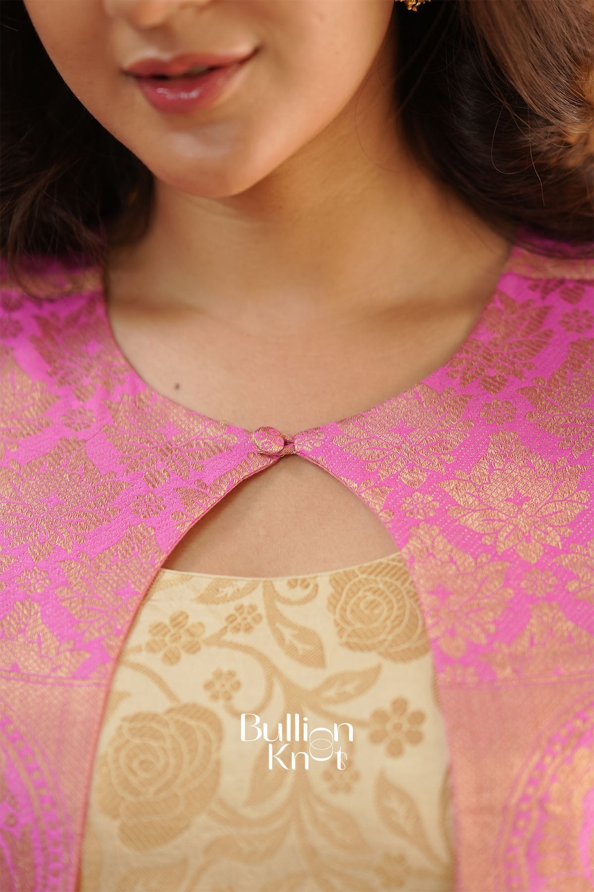 Mithila Kota Zari Pattu Cream With Jacket Gown Dress