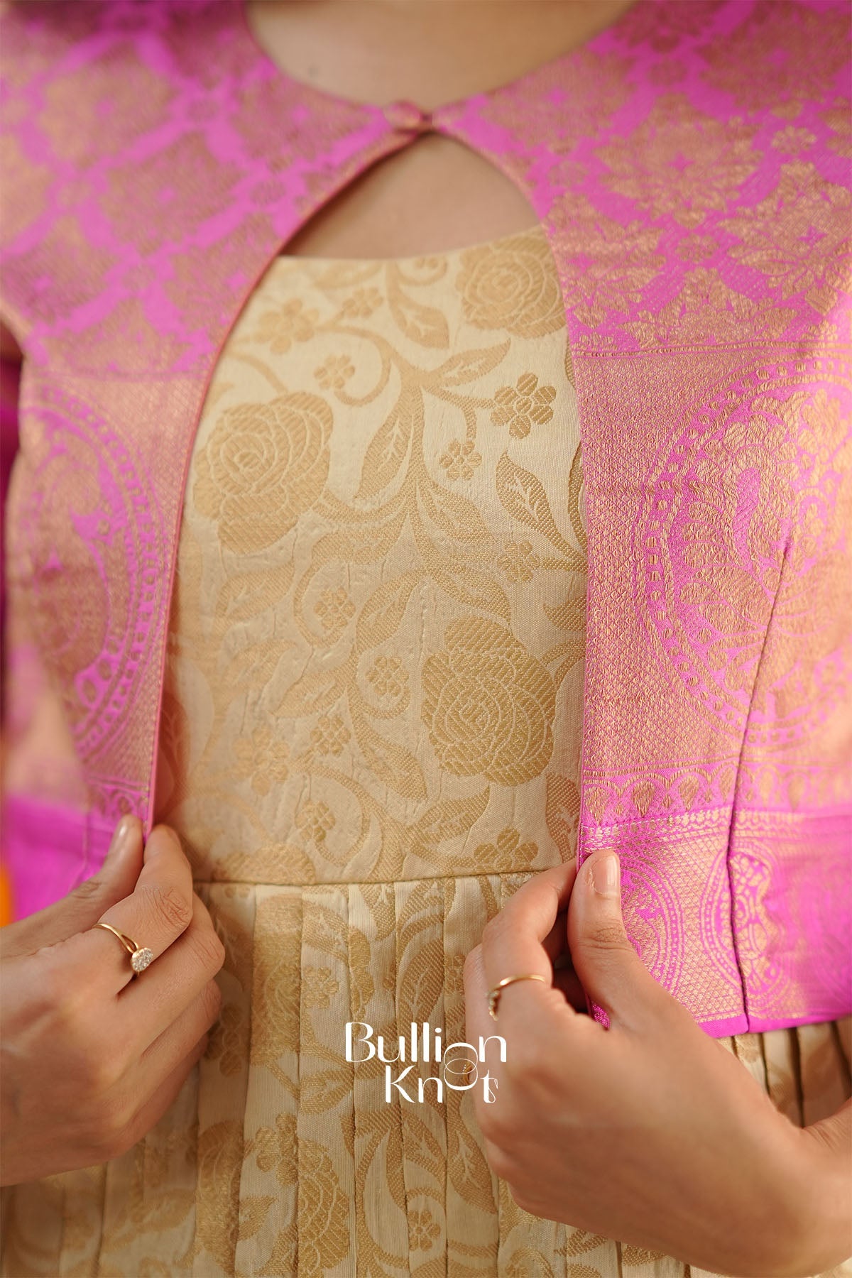 Mithila Kota Zari Pattu Cream With Jacket Gown Dress