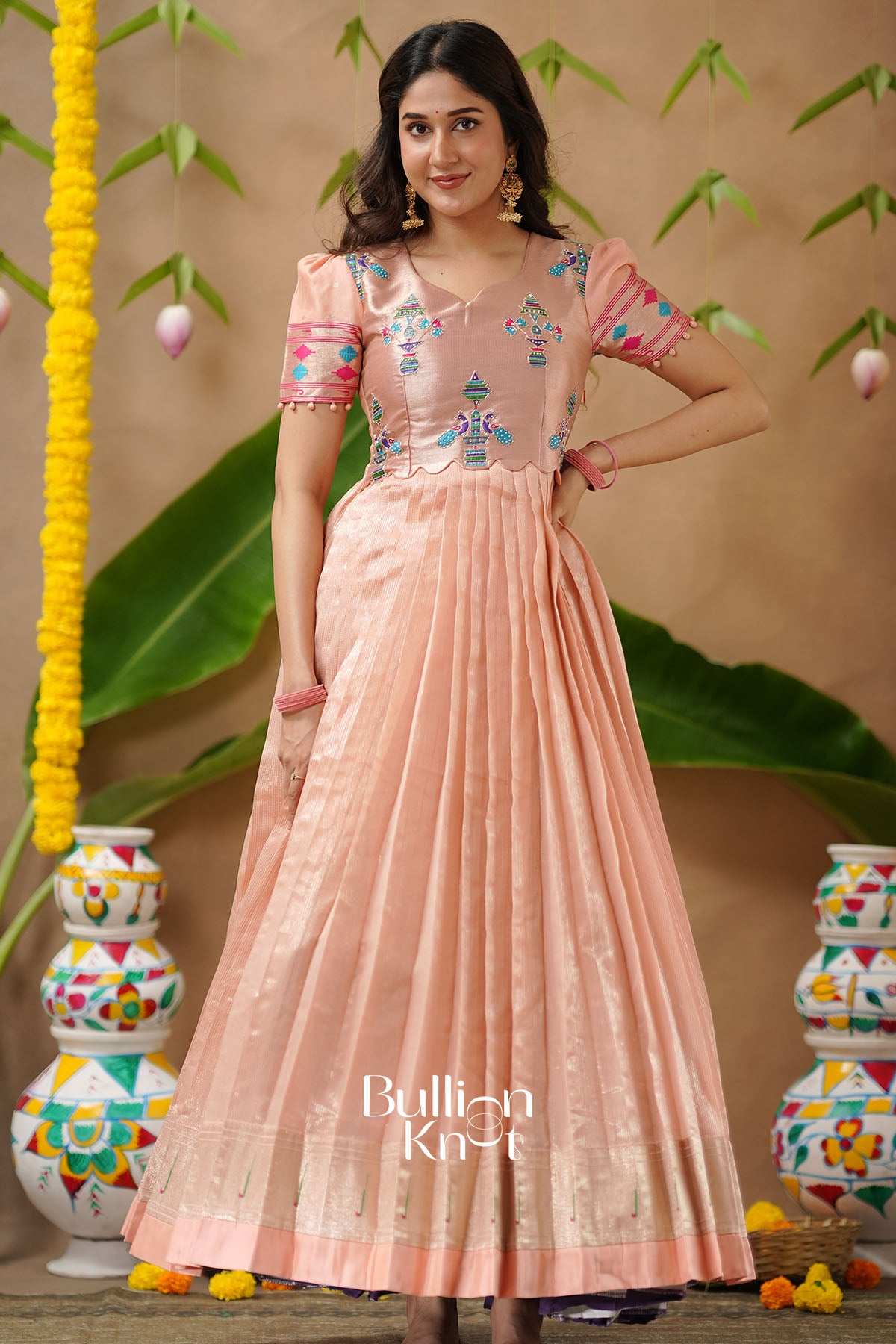 Hansmukti Paithani Silk (Dress) In Peach