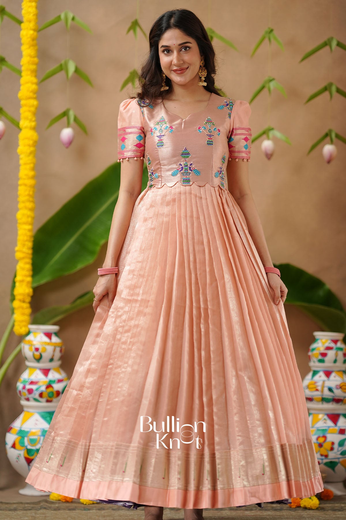 Hansmukti Paithani Silk (Dress) In Peach