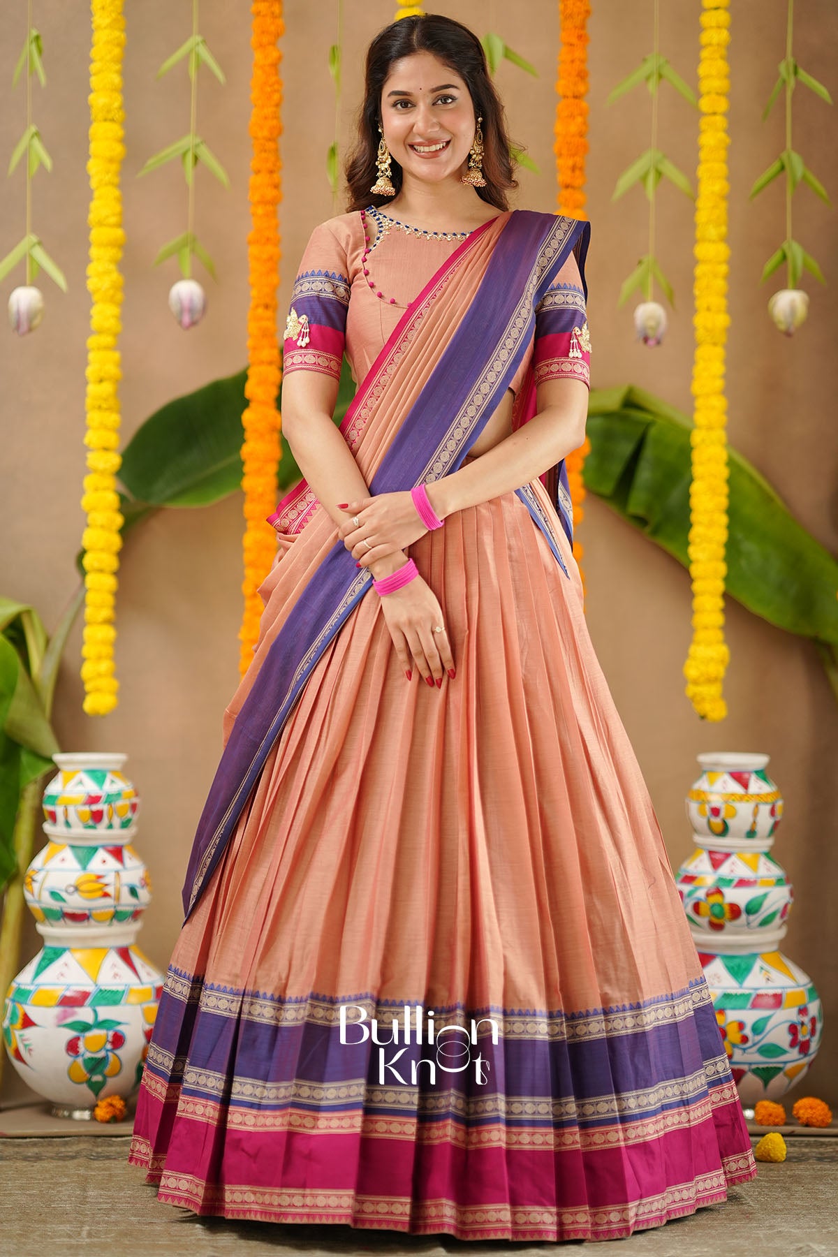 Mridula 2-In-1 Half Saree In Navy Blue