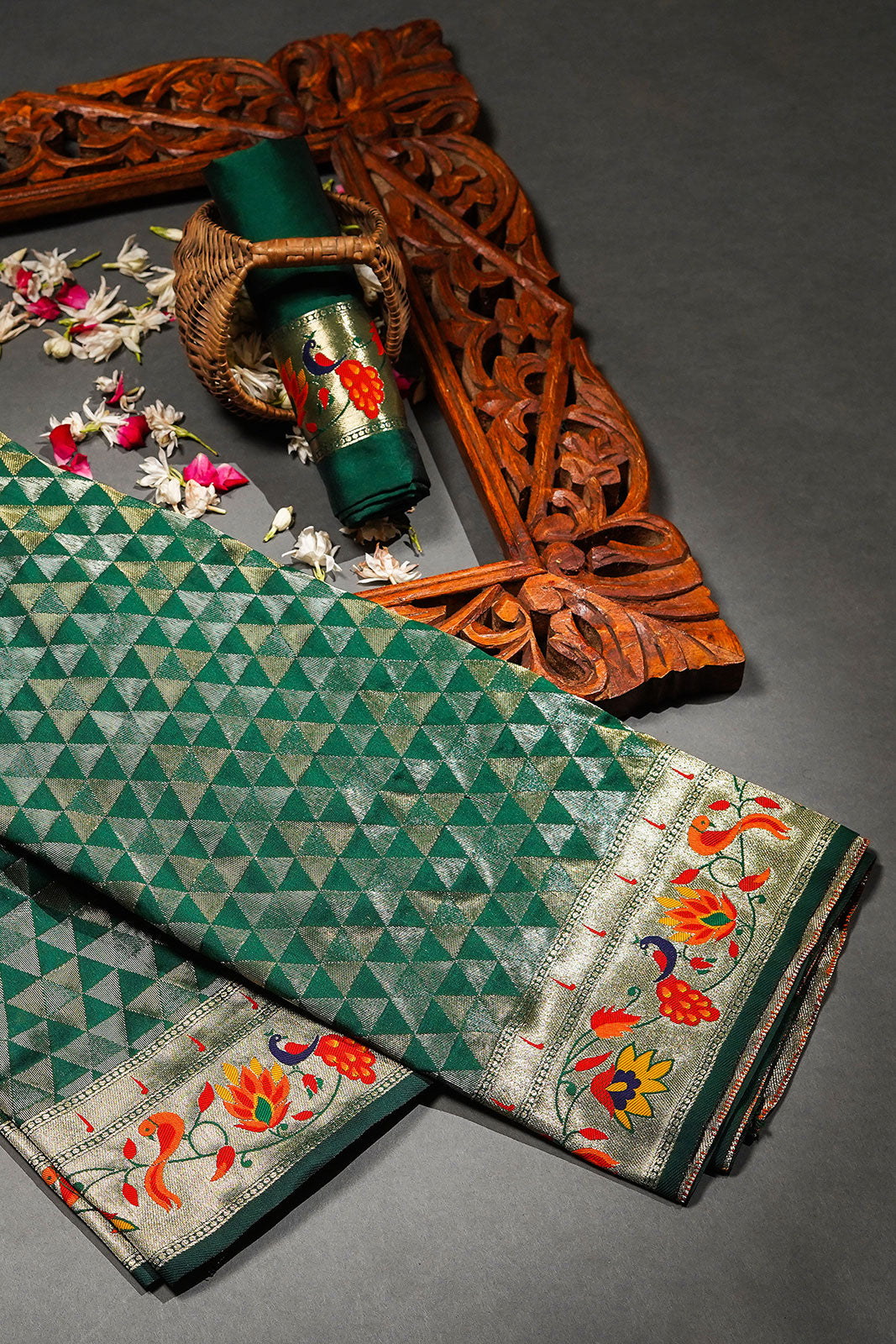 green pethani silk saree