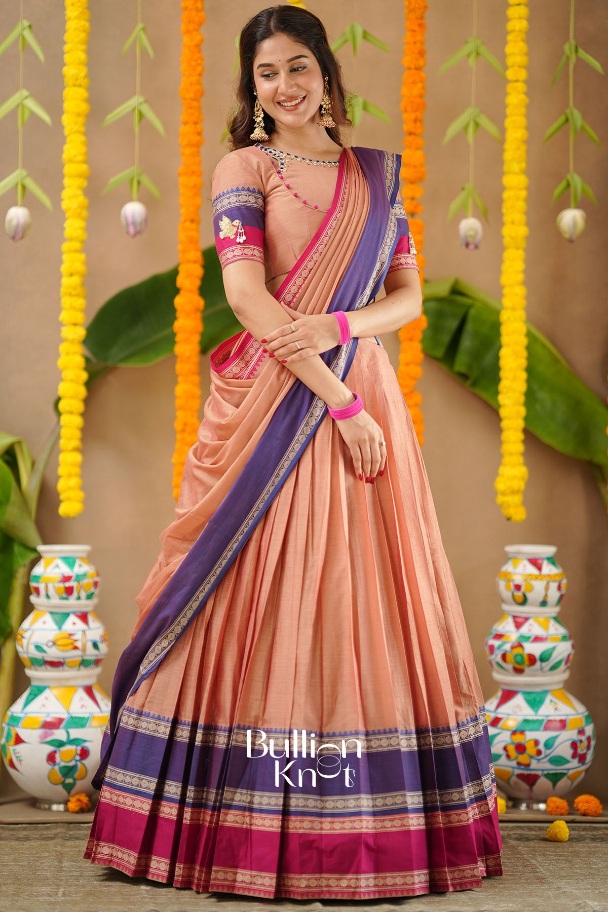 Mridula 2-In-1 Half Saree In Navy Blue