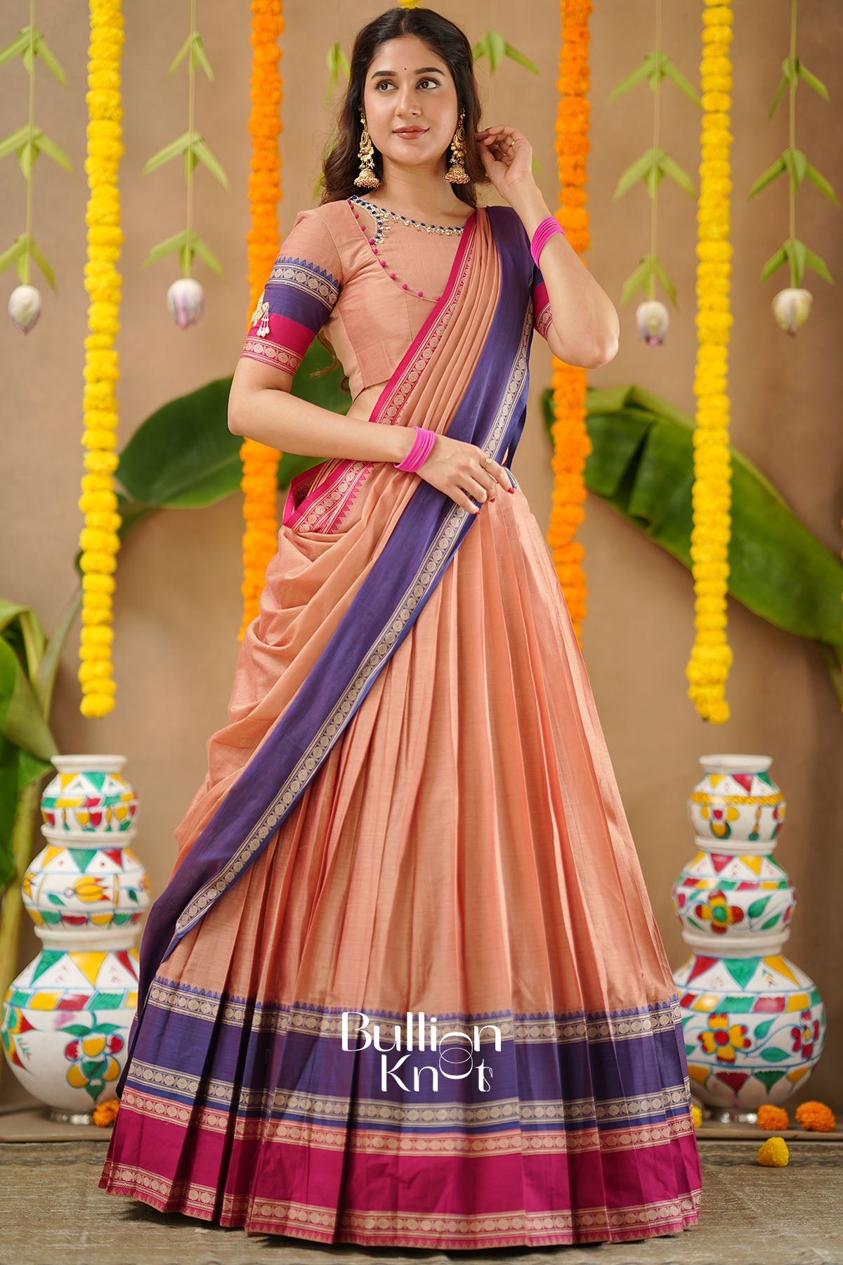 Mridula 2-In-1 Half Saree In Navy Blue