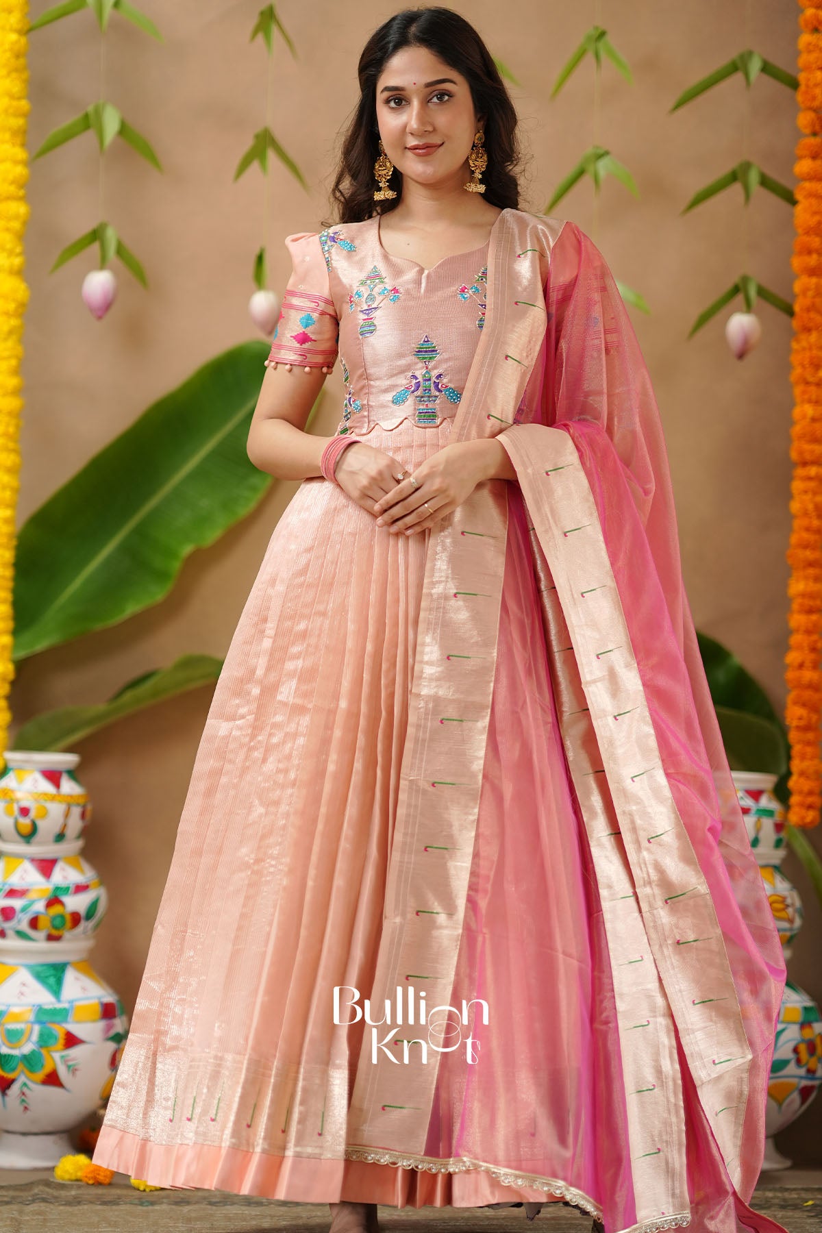 Hansmukti Paithani Silk (Dress) In Peach