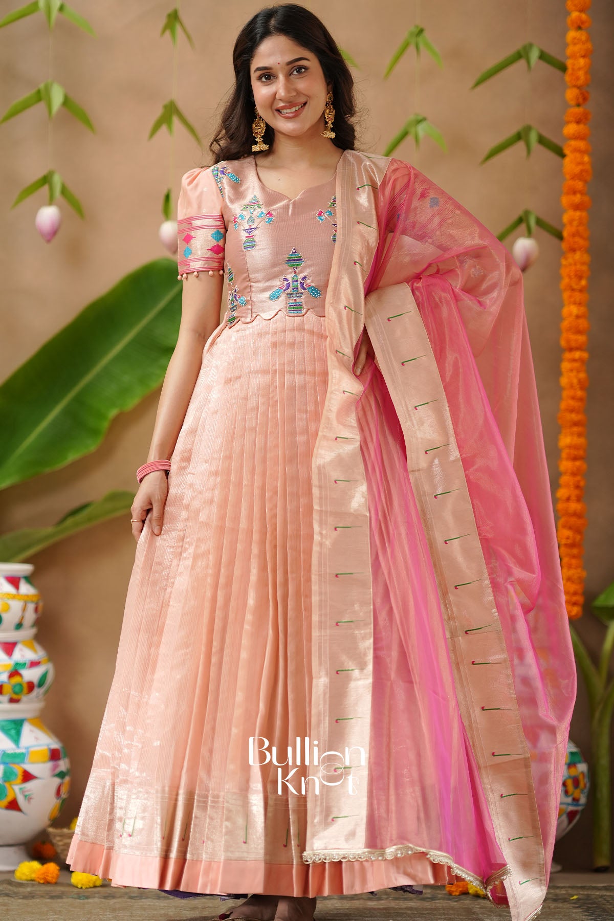 Hansmukti Paithani Silk (Dress) In Peach