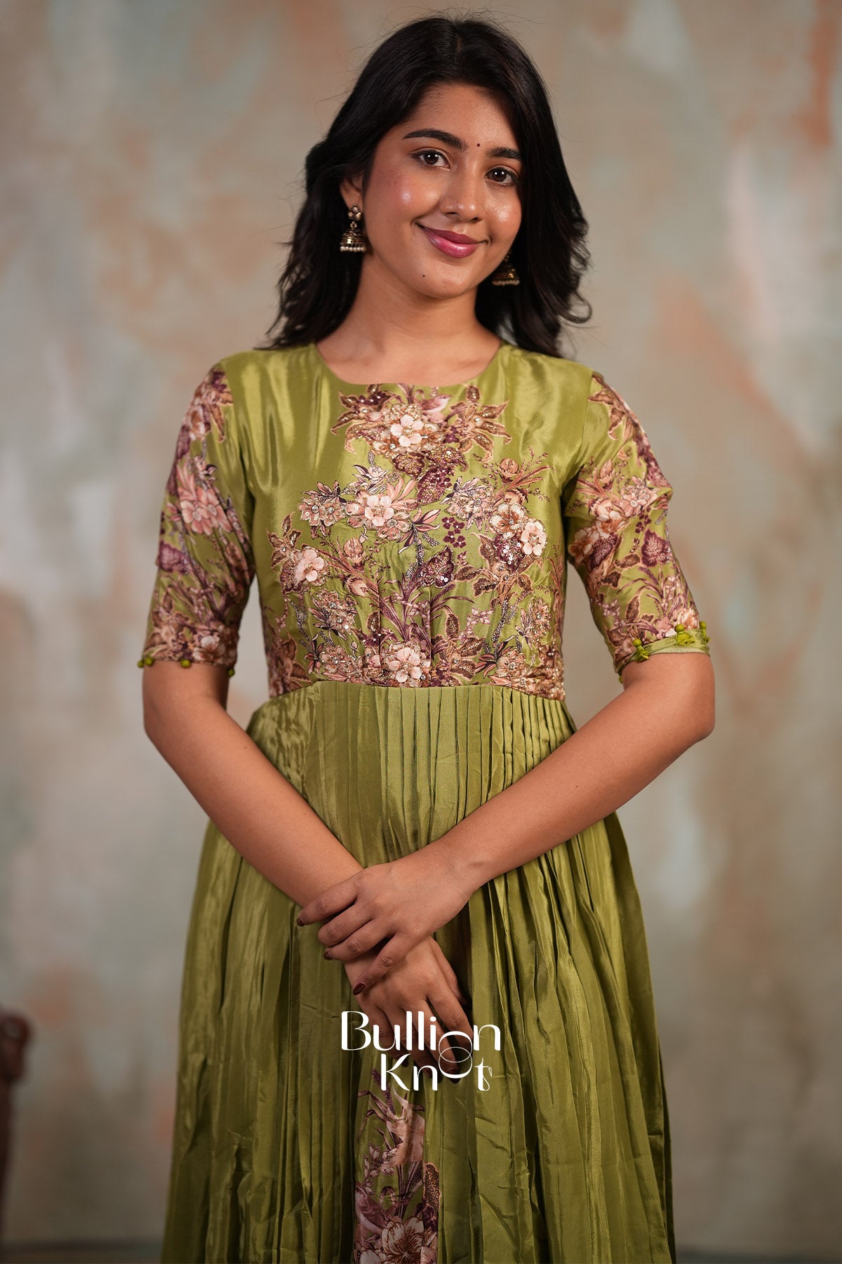 Glorencia Soft Crepe Long Dress In Green