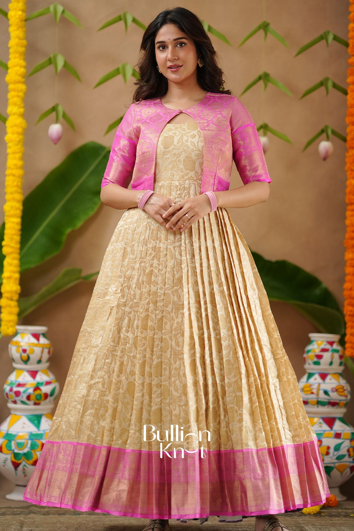 Mithila Kota Zari Pattu Jacket (Dress) in Cream