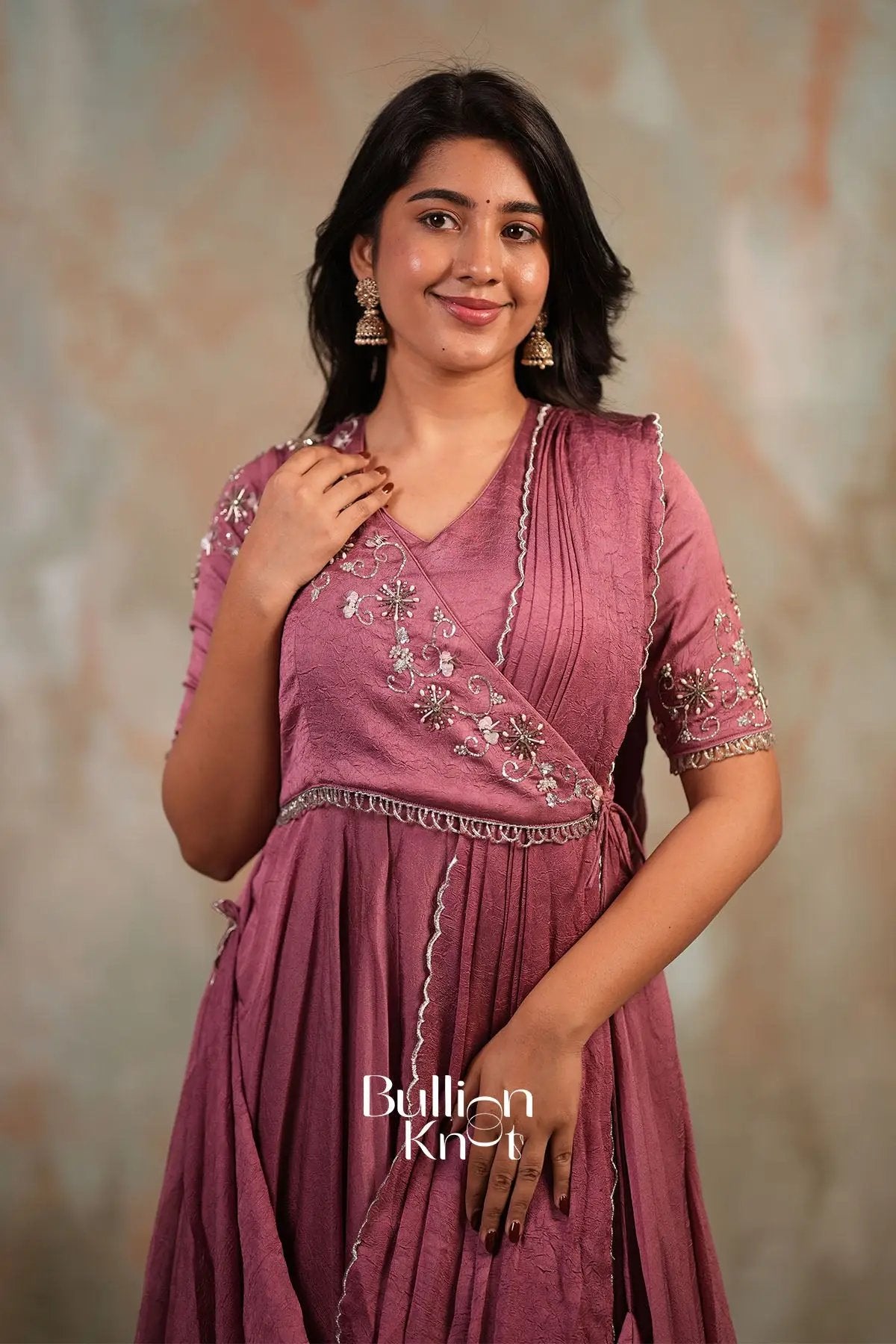 Taarika Drape Crush silk Dress in Pink