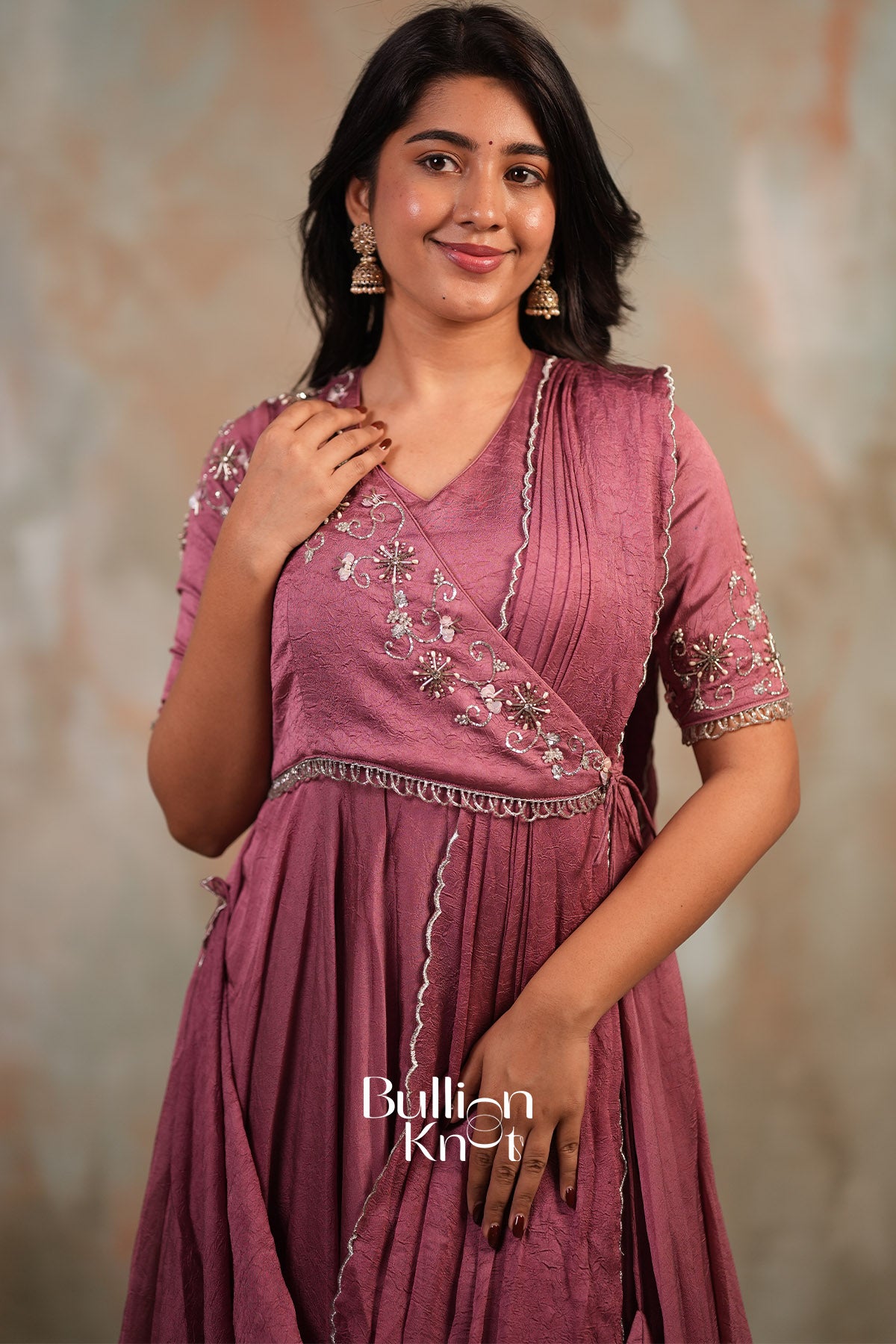 Taarika Drape Crush silk Dress in Onion