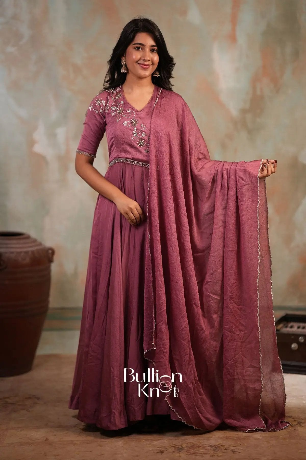Taarika Drape Crush silk Dress in Pink