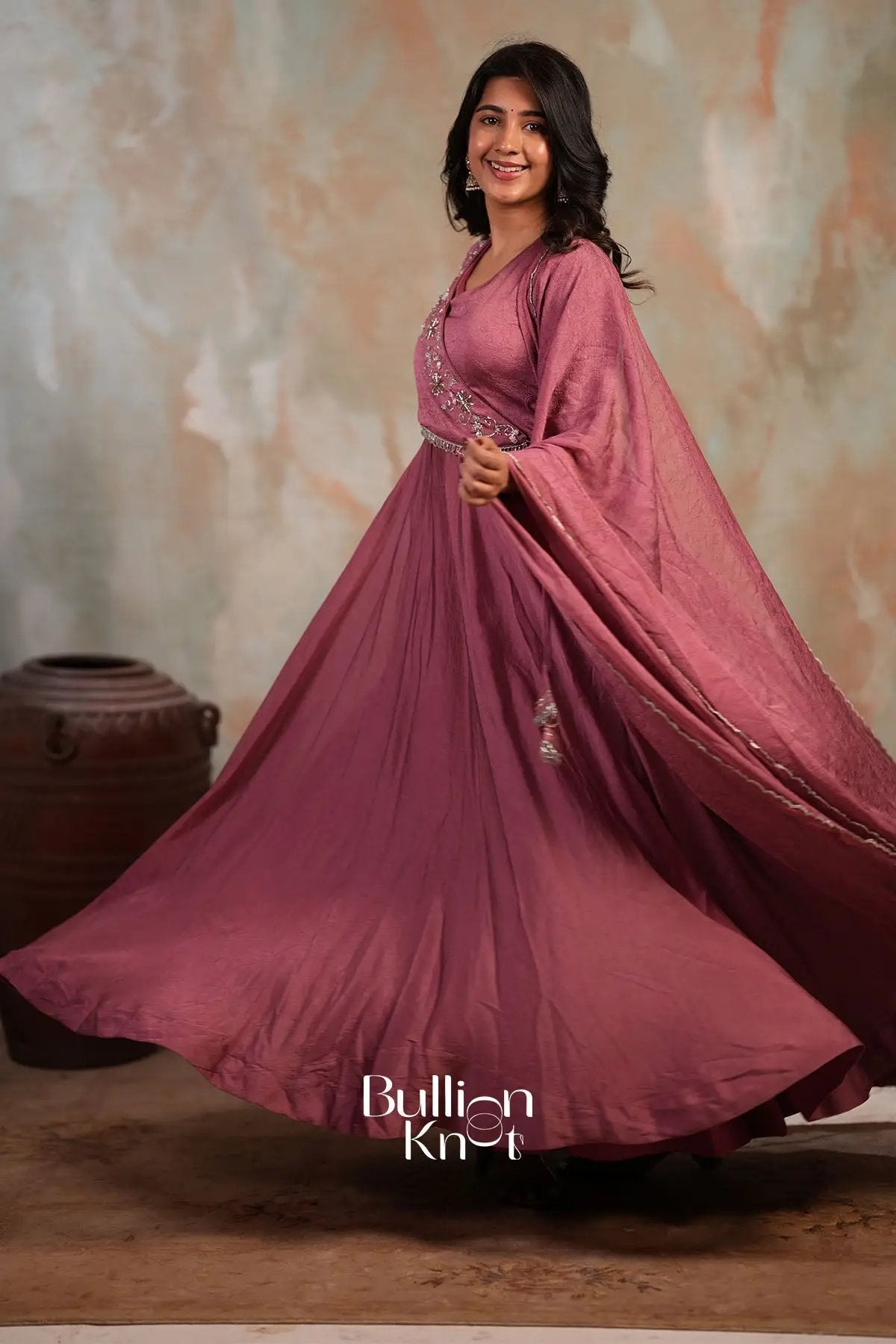 Taarika Drape Crush silk Dress in Pink