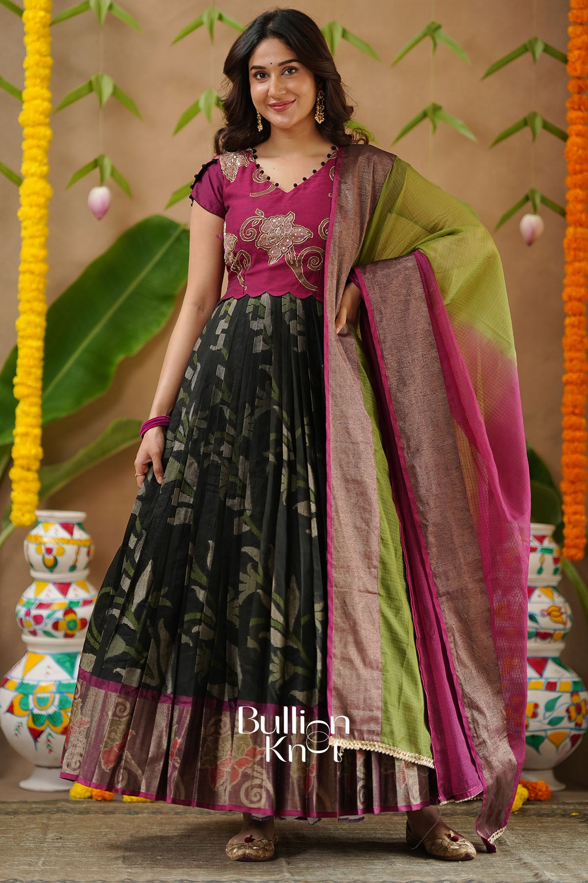 Vinitha Ikkat Pochampally Pattu (Dress) in Black