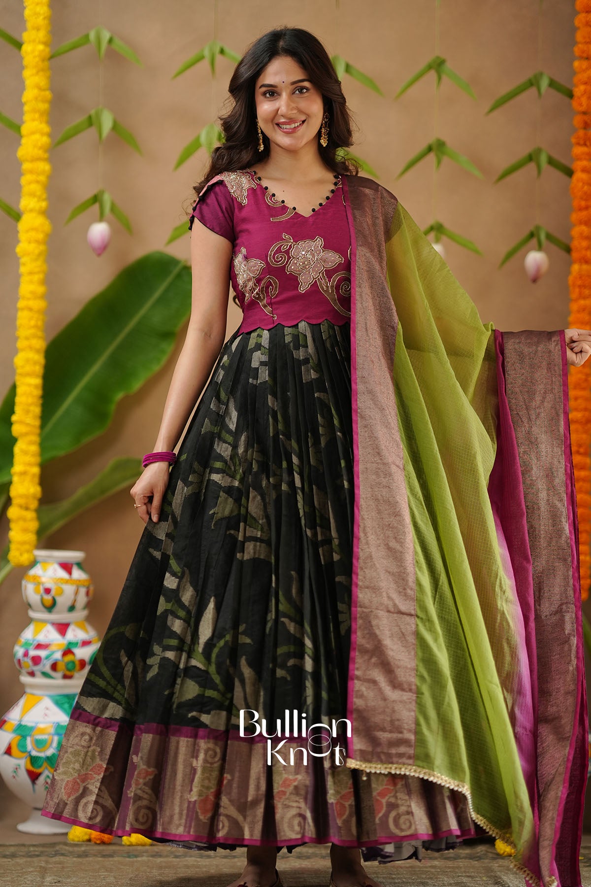 Vinitha Ikkat Pochampally Pattu (Dress) in Black