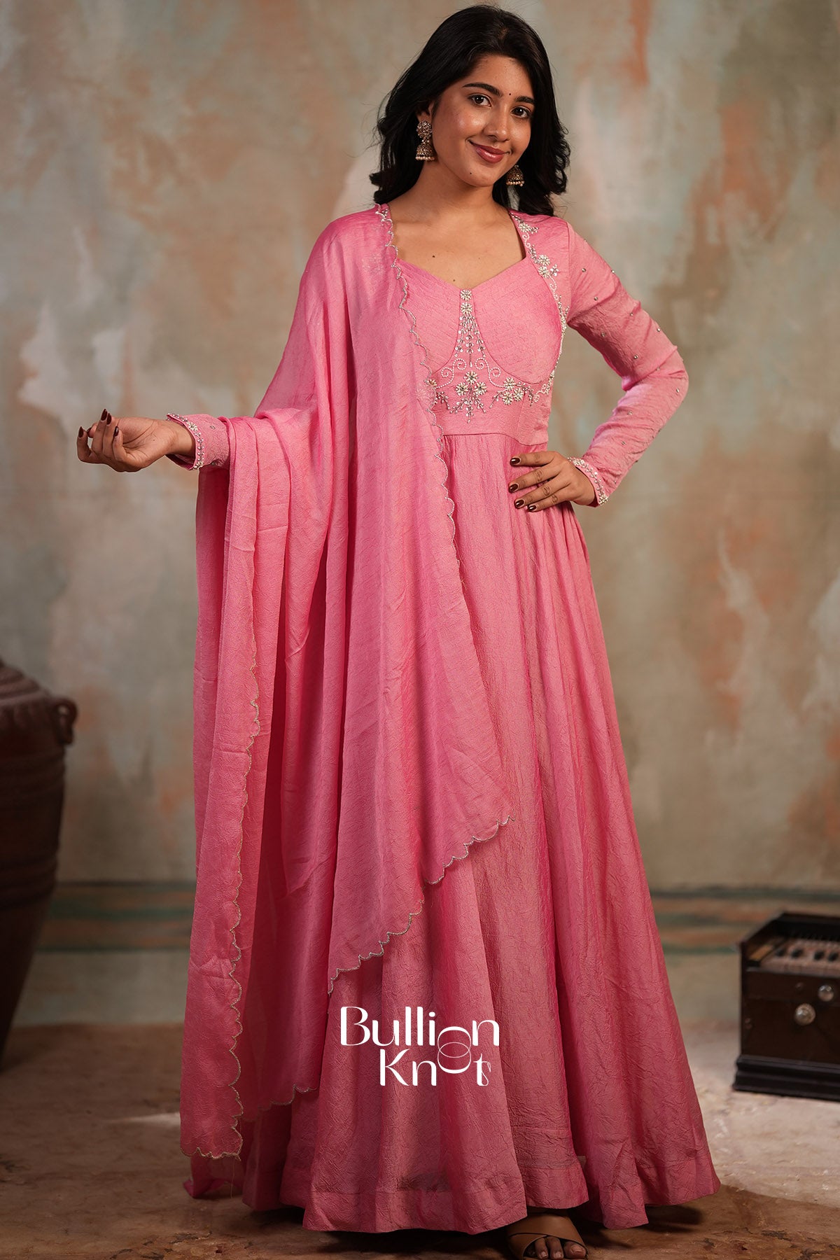 Sharanya Crush silk Dress in Pink
